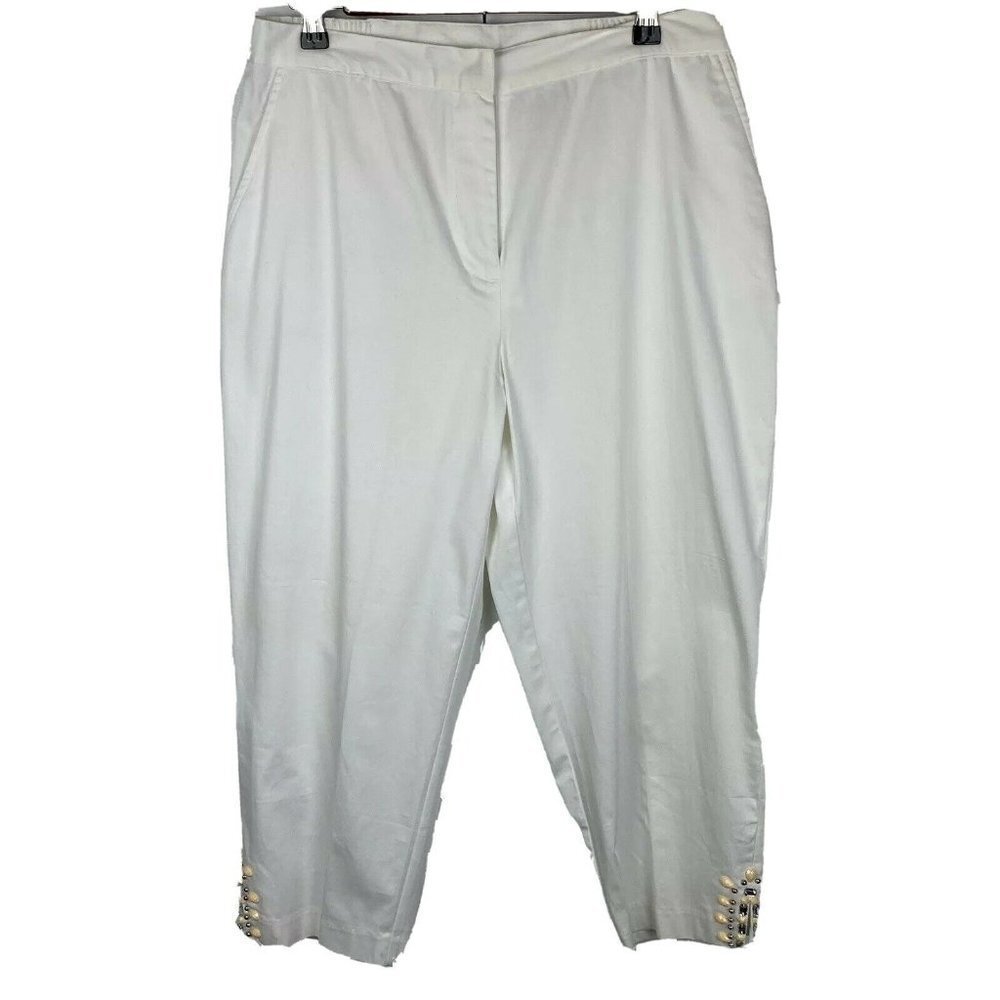Ruby‎ Rd. Beaded White High Rise Capris Women's 12 Petite Side Slits
